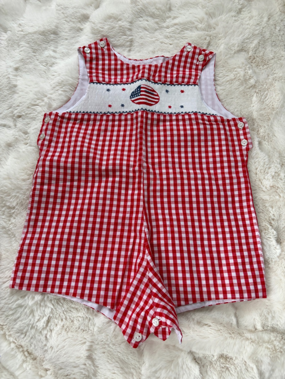Betty Terrill American Flag Red and White Gingham Romper